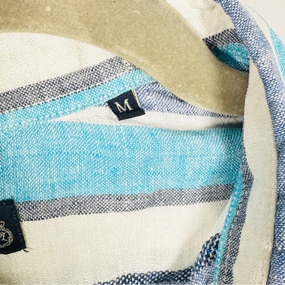 P. Langella Linen Button Down Italian Stripe Shirt Mediterranean Men’s M Blue - Picture 9 of 16